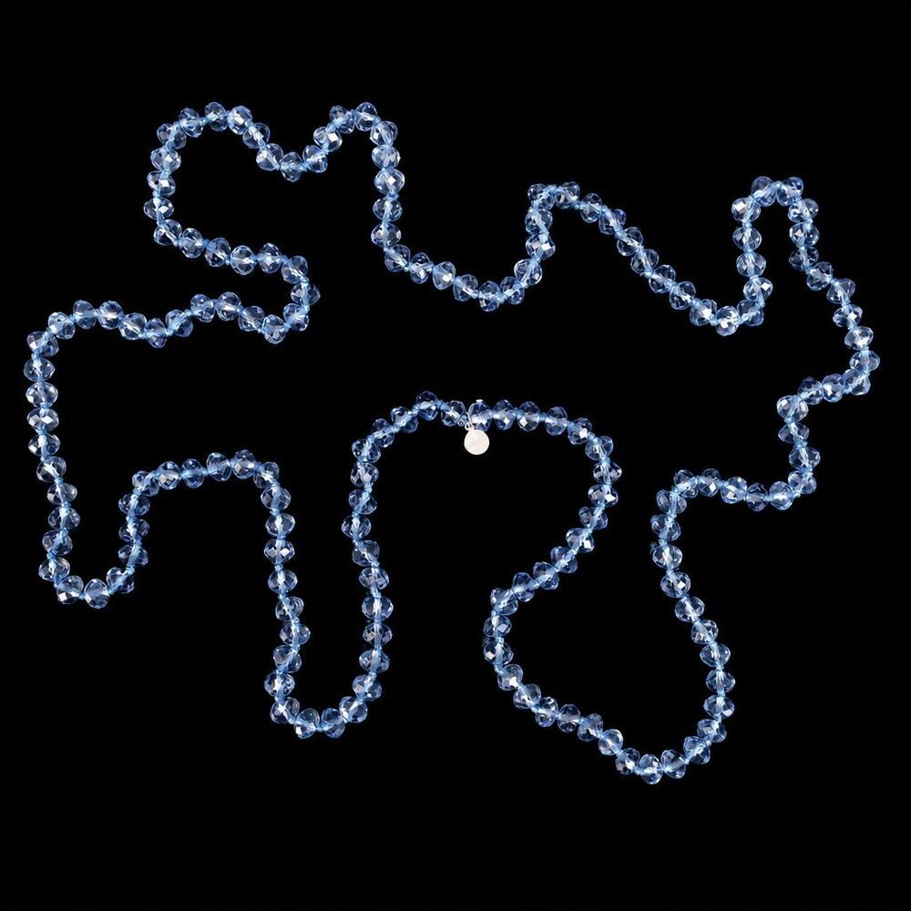 VTG Style Light Sapphire Sky Blue Transparent Faceted Crystal Beads 48" Necklace